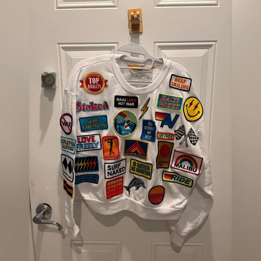 Aviator Nation VINTAGE PATCH RELAXED CREW SWEATSHIRT - WHITE XS - Picture 3 of 8